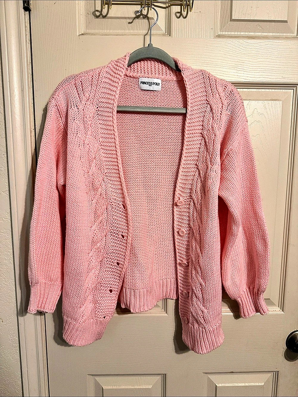 Princess Polly Cable Knit Cardigan in Pink Size XS/S Like New